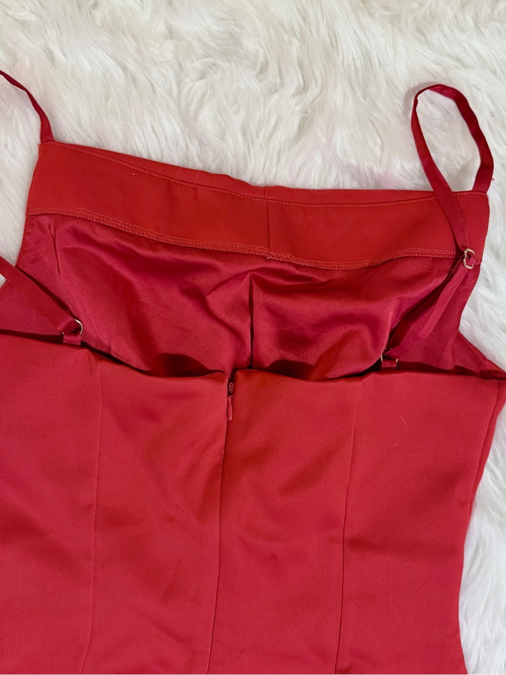 House of CB Dainty Scarlet Red Satin Square Neck A-Line Mini Dress S NWOT - Picture 11 of 14